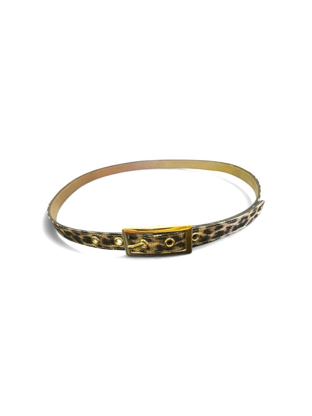 Leopard Print Skinny Belt with Gold Buckle Cotton Silk